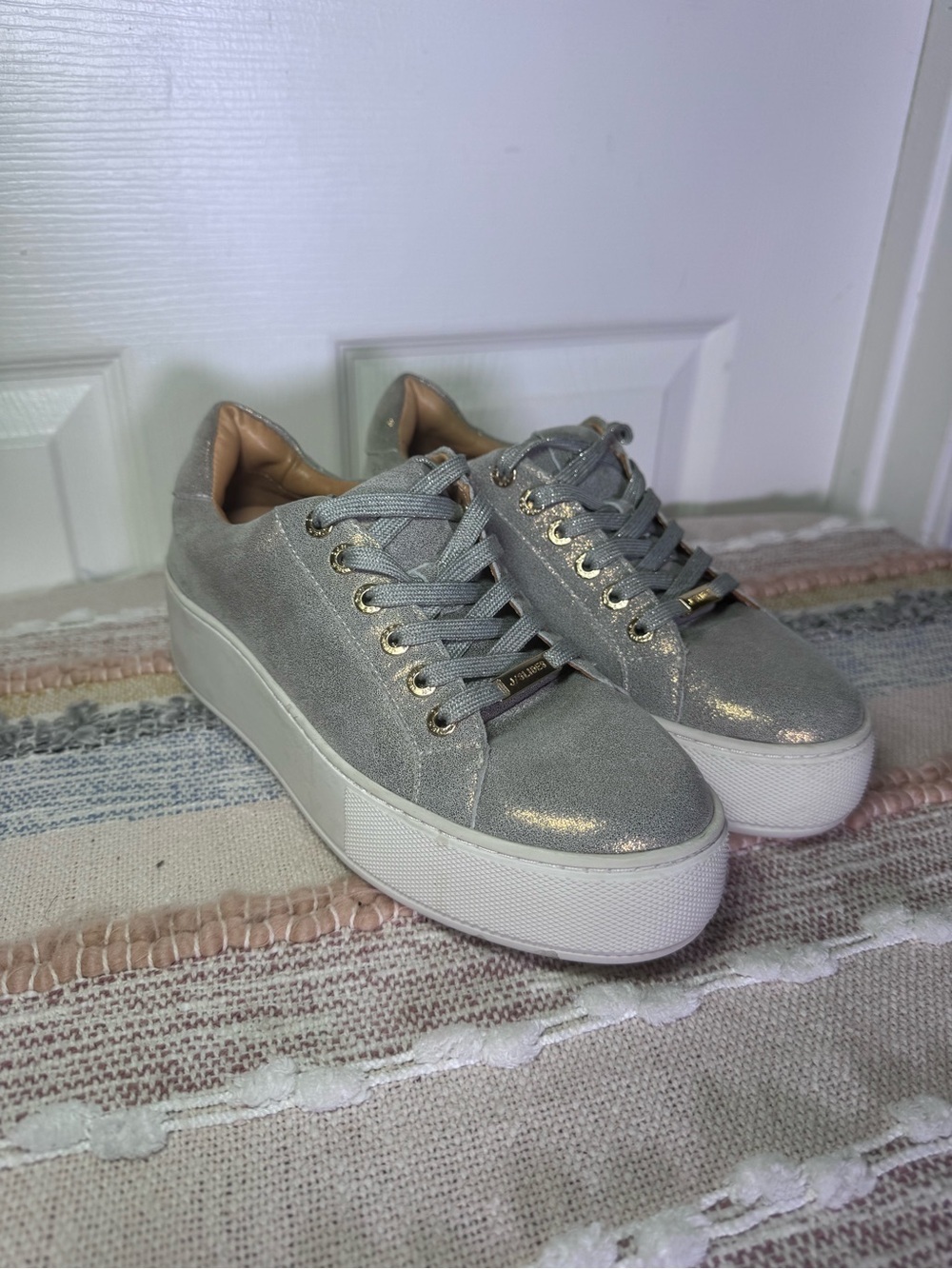 J/SLIDES Silver Metallic Platform Sneakers